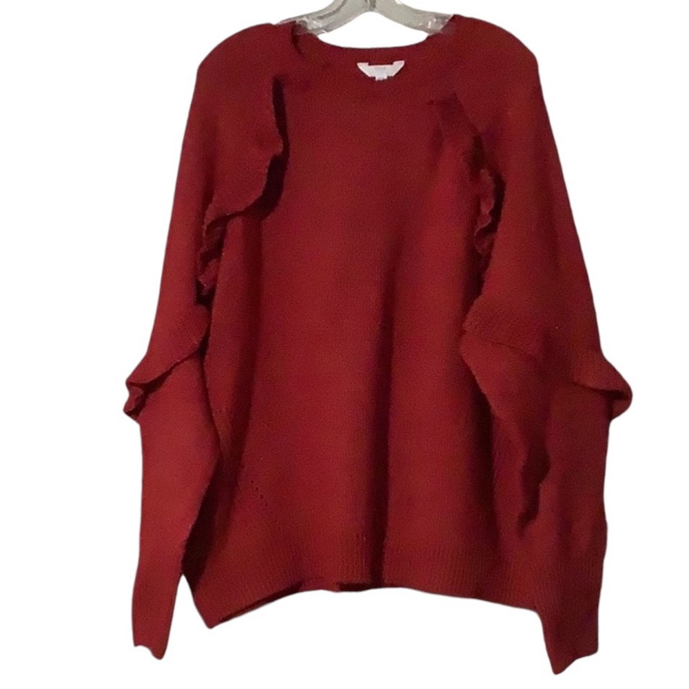 Time & Tru Women Red Ruffle Sweater